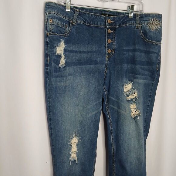 one 5 one Distressed Button Fly Jeans High Rise Stretch Womens Plus Size 20W - Picture 3 of 7